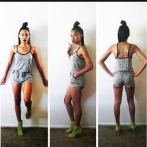 Grey and black sporty romper with pockets
